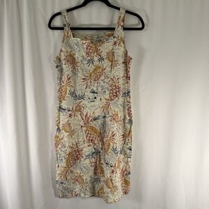 Iolani Hawaiian Dress Women's Small Ivory Pineapple Sleeveless Zip Back Knee